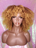 Strawberry Blonde Curly Afro Kinky Twist Hair with Bangs Wig Afro Corkscrew Hair Wig Soft Natural Coily Ombre Blonde Hair Wig - Beauty Blessing Wigs & Hair Extensions Boutique