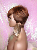 Short Cut Celebrity Inspired Pixie Cut Hair Wig with Bangs and Layers Soft Ombre Brown Auburn Copper - Beauty Blessing Wigs & Hair Extensions Boutique