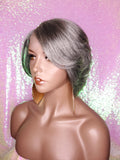 Gray Hair Short Bob Brazilian Remy Human Hair Lace Wig Short Hair Swoop Bang Bob Style Lace Part Wig Gray Black Salt Pepper Gray Black - Beauty Blessing Wigs & Hair Extensions Boutique