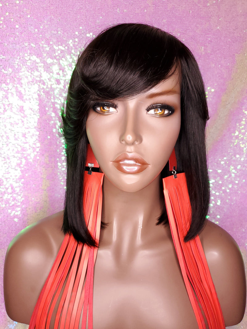 Bob Human Hair Brazilian Remy Hair Natural Hairstyle Swoop Bang Bob Style Full Cap Wig - Beauty Blessing Wigs & Hair Extensions Boutique