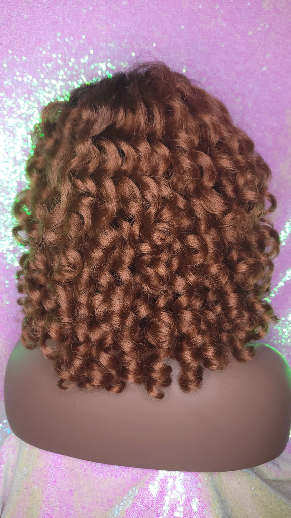 Kinky Afro Curl Lace Front Wig Spiral Curly Natural Yaki Texture Wig with Baby Hairs Dark Root Auburn - Beauty Blessing Wigs & Hair Extensions Boutique