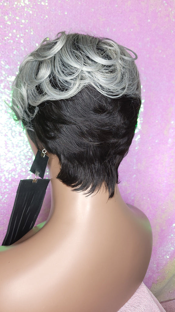 Platinum Gray Hair BrazilianRemy 100% Human Hair Pixie Cut Remy Human Hair Wig Razor Cut Ombre Gray Silver Platinum Wig - Beauty Blessing Wigs & Hair Extensions Boutique
