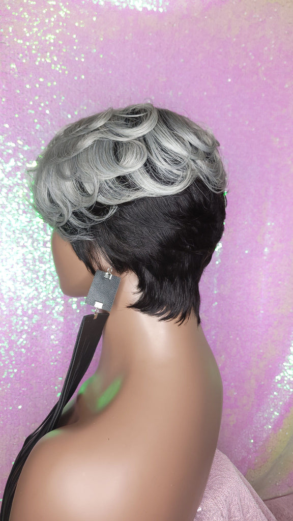 Platinum Gray Hair BrazilianRemy 100% Human Hair Pixie Cut Remy Human Hair Wig Razor Cut Ombre Gray Silver Platinum Wig - Beauty Blessing Wigs & Hair Extensions Boutique
