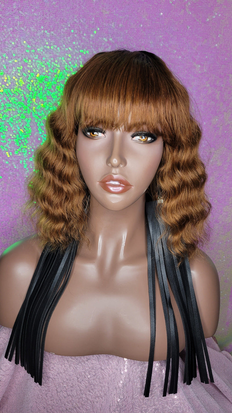 Deep Wave Short Bob Hairstyle Brazilian Remy 100% Human Hair with Bangs Natural Wave Hair Wig Auburn Hair Wig - Beauty Blessing Wigs & Hair Extensions Boutique