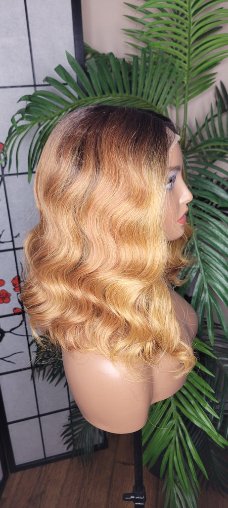 Loose Wave Ombre Blonde Brown Auburn Lace Wig Natural Hairstyle Body Wave Hair Long Bob Celebrity Style Wig