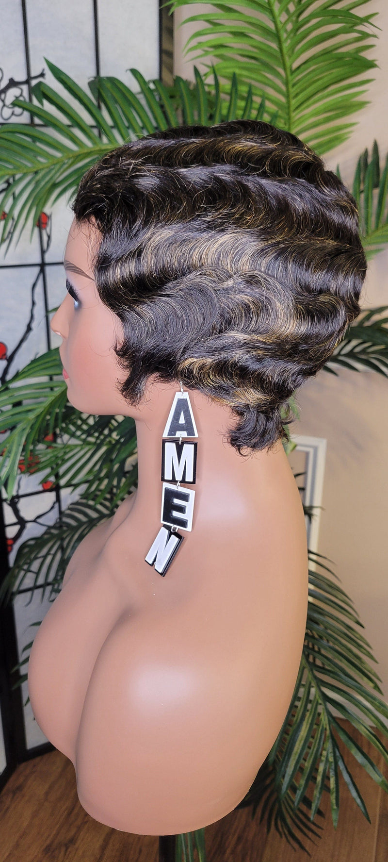 Pixie Cut Fingerwave Hair Wig Big Deep Wave Short Razor Cut Natural Hairstyle Wig Soft Mink Brazilian Remy 100% Human Hair Wig - Beauty Blessings LLC