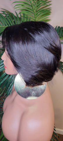 Short Bob Hairstyle 100% Human Hair Unprocessed Brazilian Remy Short Mink Hair Swoop Bang Bob Style Lace Wig - Beauty Blessing Wigs & Hair Extensions Boutique