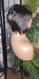 Short Bob Pixie Cut Brazilian Remy Hair Layered Hair Bob Style with Swoop Bangs Sassy Razor Cut Full Cap Wig