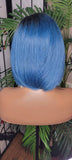 Blue Hair Wig Bob Brazilian Remy Human Hair Short Hair Bob Hairstyle Swoop Bang Hair Full Cap Wig