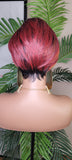 Short Wig Pixie Cut Style with Swoop Bangs Wigs for Women Soft Burgundy Auburn Copper Ombre Hair Color