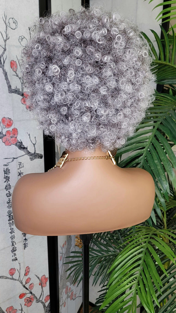 Gray Afro Kinky Salt & Pepper Hair Headband Wig Afro Curly Hair Gray Colored Short Natural Hairstyle Wig
