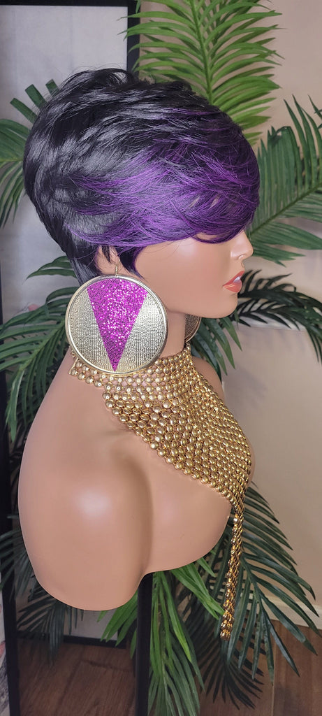 Purple Hair Wig Pixie Cut Hairstyle Wig Pixie Cut Wig with Swoop Bangs Purple Hair Wig