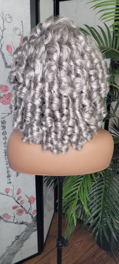 Gray Hair Kinky Hair Voluminous Curl Hair Lace Front Wig Wand Curly Natural Yaki Texture Bob Wig Baby Hairs