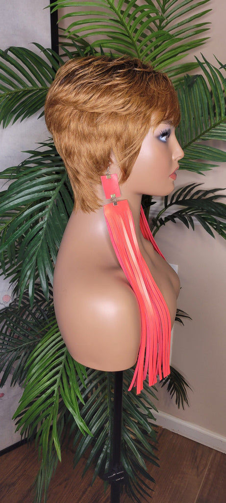 Strawberry Blonde Razor Cut Pixie Cut Brazilian Remy 100% Human Hair Wigs