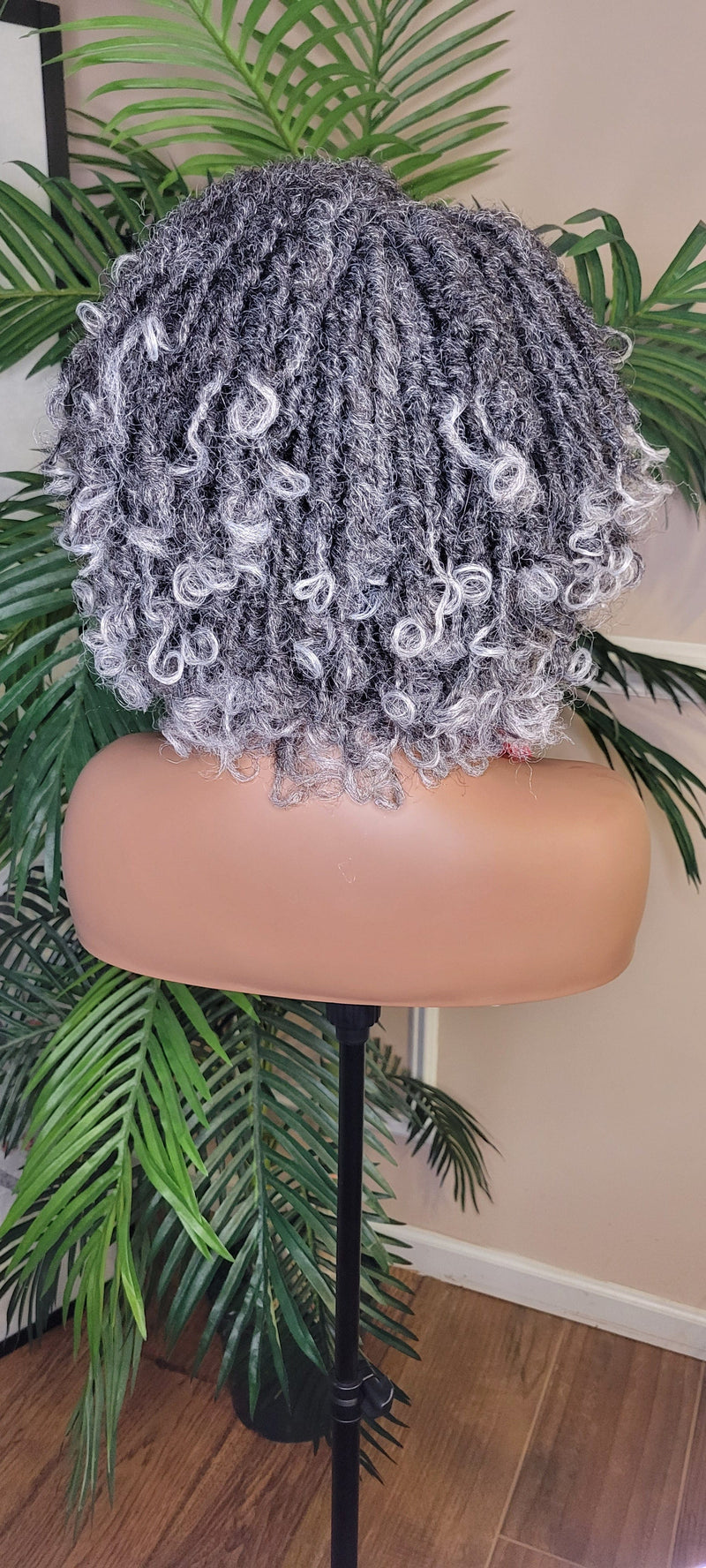 Curly Gray Hair Afro Kinky Twist Dreadlocks Locs Lace Wig  Natural Style Curly Locks Hair Full Cap Sisterlocks Natural Hairstyle Wig - Beauty Blessings LLC