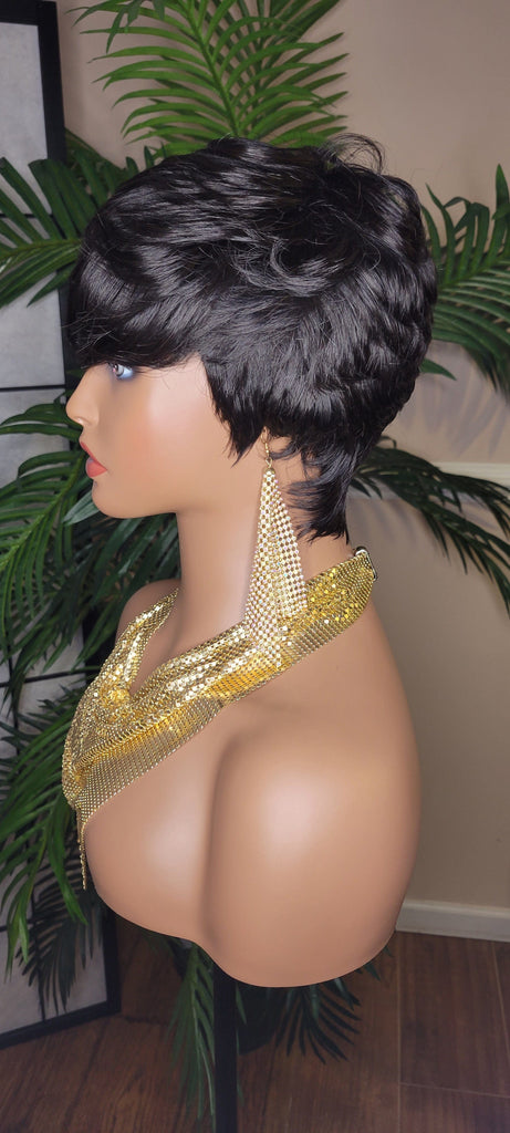 Pixie Cut Hairstyle Brazilian Remy 100% Human Hair Fashion Glueless Wig Black Hair Wig