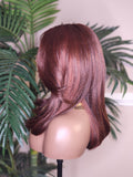 Ombre Brown Burgundy Copper Hair Wig Yaki Texture Blow Out Hairstyle Lace Front Glueless Wig Straight Coarse Kinky Medium Length Hair Wig