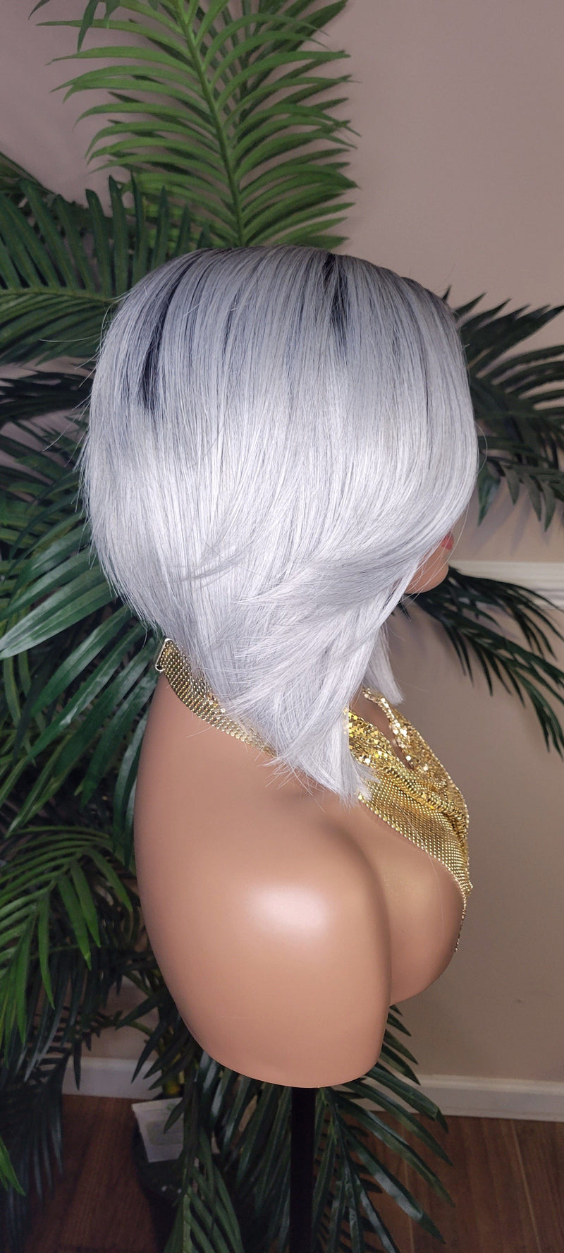 Gray Hair Bob Hairstyle Wig Layered Swoop Bang Style Clipper Cut Short Hair Wig Fashion  Platinum Silver Gray Hair Wig - Beauty Blessings LLC
