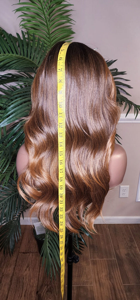 Ombre Auburn Strawberry Blond  Long Curly Lace Front Wig Gluless  Pre-Plucked Natural Hairline Lace Wig