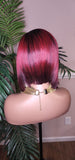 Burgundy Bob Hairstyle Razor Cut Swoop Bang Glueless Lace Front Wig Full Cap Wig Ombre Mix Burgundy Colored Wig