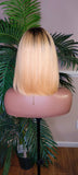 Strawberry Blonde Short Bob Bang Brazilian Remy 100% Human Hair Wig Razor Cut Bob Hairstyle Bang Wig