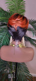 Copper Color Wig  Swoop Bang Wig Short Cut Celebrity Inspired Pixie Cut Hair Wig with Swooo Bangs and Layers Color Shown Off Black Ombre Copper Bang