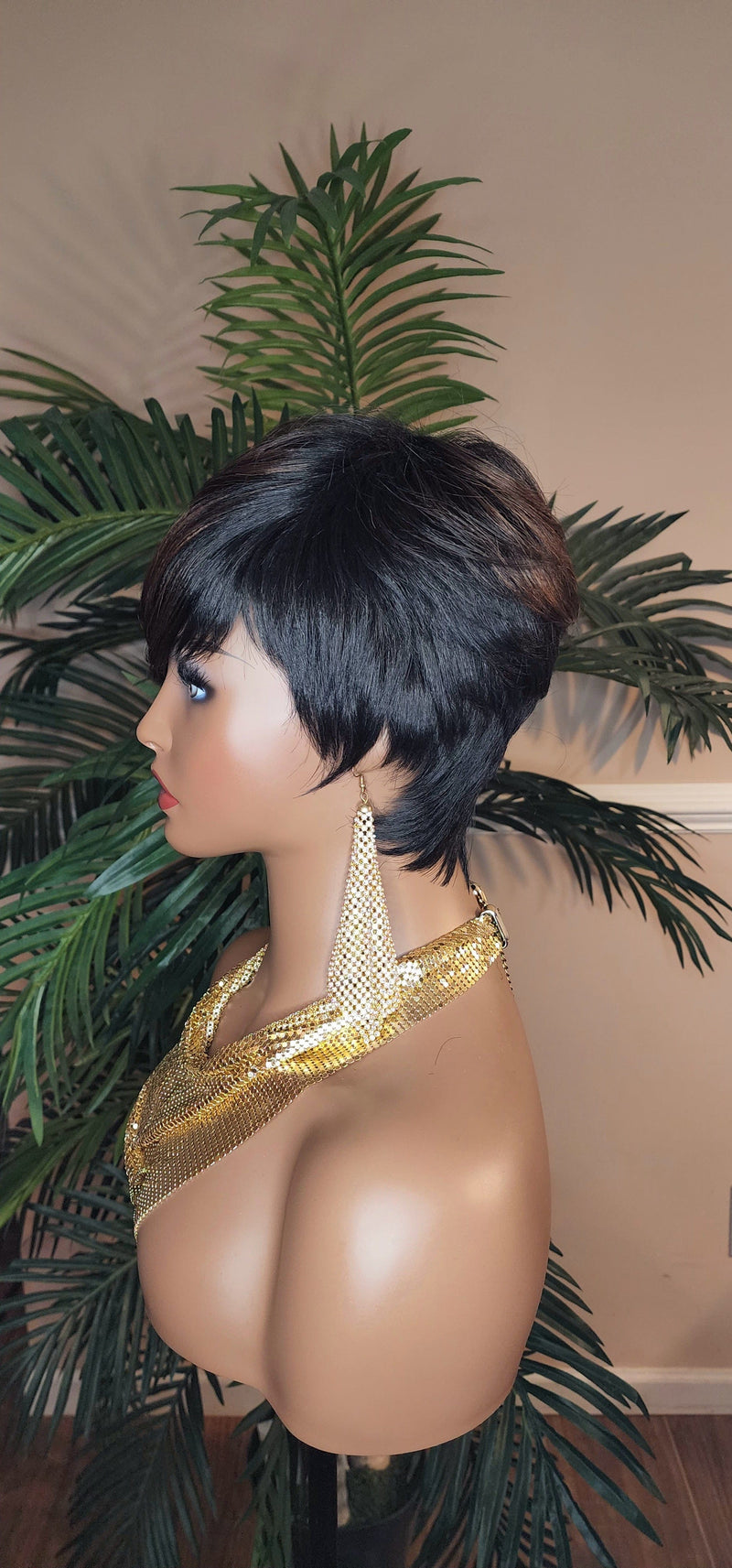 Pixie Cut Wig Chocolate Brown Dark Brown Auburn Hair Short Hairstyle Wig with Swoop Bangs Hair Glueless Wigs for Women Celebrity Hairstyles - Beauty Blessings LLC