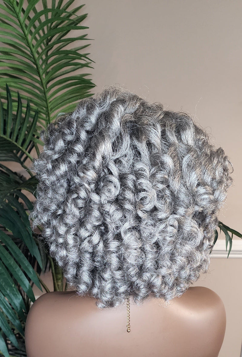 Gray Hair Wig Short Bob Hairstyle Afro Curl Hair Voluminous Kinky Hair Lace Front Wig Wand Curly Natural Yaki Texture Bob Wig Baby Hairs - Beauty Blessings LLC