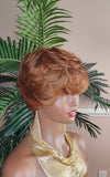 Strawberry Blonde Auburn Black Ombre Color Mix Hair Swoop Bang Pixie Cut Wig Short Hairstyle Glueless Wig Pin Curl Bang