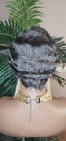 Salt Pepper Gray Fingerwave Brazilian Remy 100% Human Hair Wig Pixie Cut Fashion Wavy Hairstyle Gray Black Hair Wig