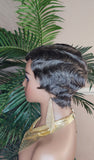 Salt Pepper Gray Fingerwave Brazilian Remy 100% Human Hair Wig Pixie Cut Fashion Wavy Hairstyle Gray Black Hair Wig