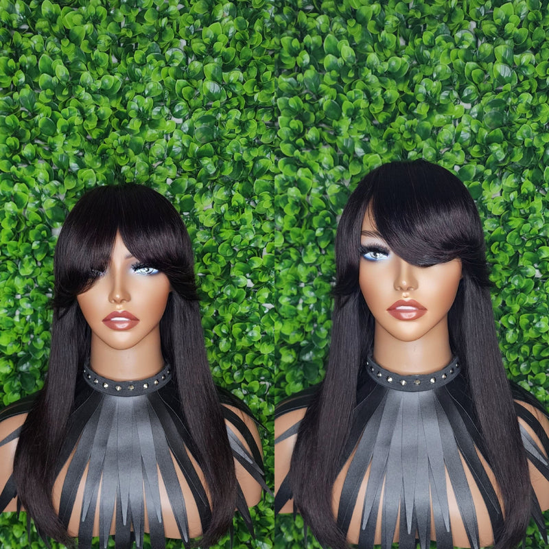 Swoop Bang Hair Wig Brazilian Virgin Remy 100% Human Hair Wig Long Bob Hairstyle Wig Feather Bang Wig - Beauty Blessings LLC