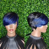 WIG Pixie Short Cut Layered Bang Style Hair Wig Fashion Blue Hair Wig