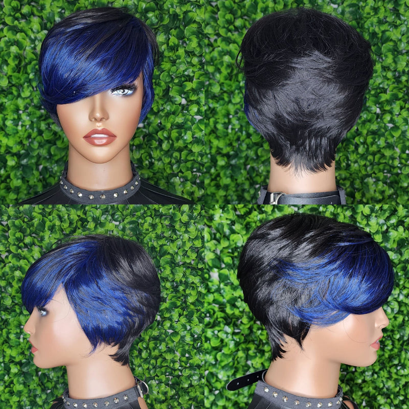 WIG Pixie Short Cut Layered Bang Style Hair Wig Fashion Blue Hair Wig - Beauty Blessing Wigs & Hair Extensions Boutique