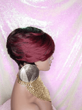 Burgundy Wine Ombre Hair Wig Short Hairstyle Pixie Cut Style Wig with Swoop Bangs