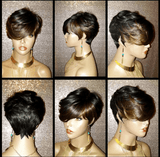 Celebrity Inspired Pixie Cut Swoop Bang Hairstyle Wig Premium Quality Heat Resistant Fiber Hair Wig with Bangs and Layers - Beauty Blessing Wigs & Hair Extensions Boutique