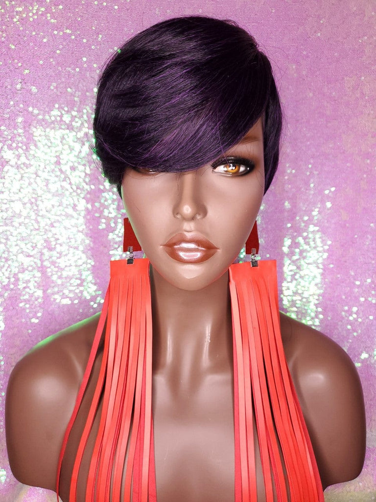 Purple Hair Pixie Short Cut Swoop Bang Style Hair Wig Glueless Wig for Women