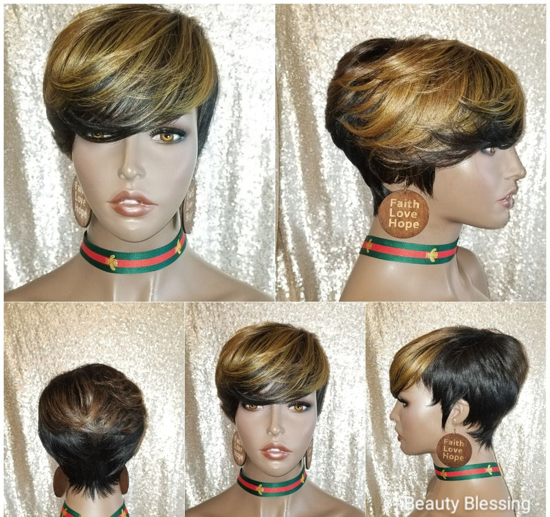 Short Pixie Cut with Bangs Full Cap Premium Fiber Wig - Beauty Blessing Wigs & Hair Extensions Boutique