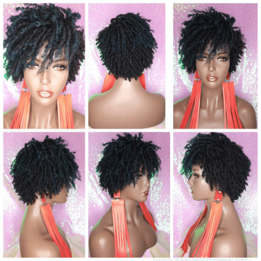 Dreadlocks Afrocentric Short Afro Kinky Coily Twist  Natural Hairstyle Wig Pixie Cut Shots Dread Locks Ombre Green Blue Mix Hair Bang - Beauty Blessings LLC