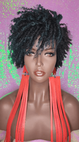 Dreadlocks Afrocentric Short Afro Kinky Coily Twist  Natural Hairstyle Wig Pixie Cut Shots Dread Locks Ombre Green Blue Mix Hair Bang - Beauty Blessings LLC