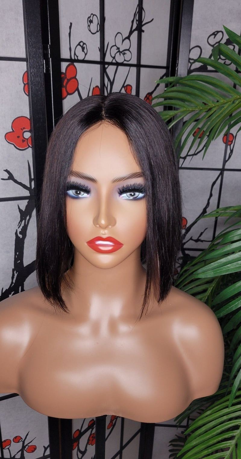 Short Bob Brazilian Remy Human Hair Remy Short Hair Bob Lace Part Bob Hairstyle Style Full Cap Wig - Beauty Blessings LLC