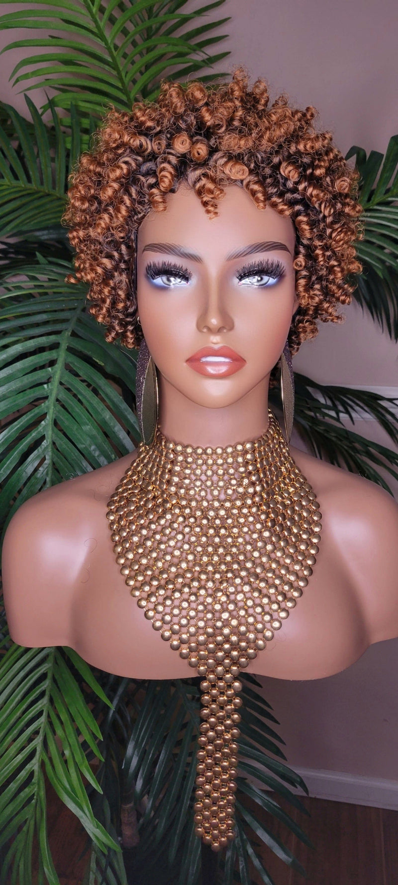 Coily Kinky Twist Natural Curl Pixie Short Afro Natural Hairstyle Tight Short Curly Hair Ombre Brown Auburn Colored Hair Wig - Beauty Blessings LLC