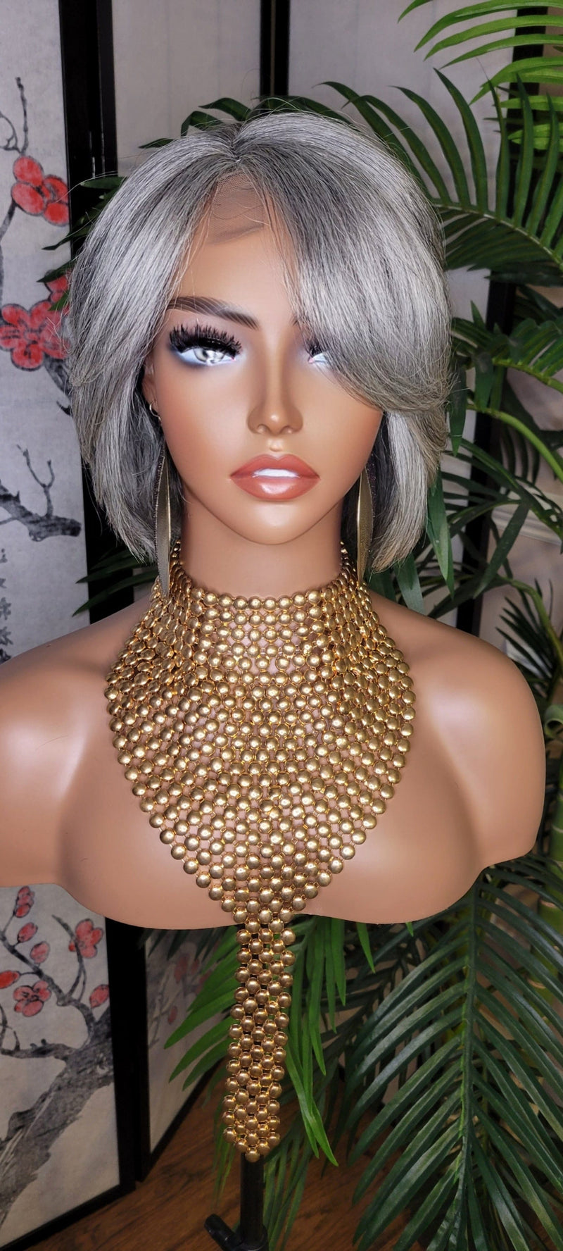 Gray Hair Short Bob Brazilian Remy Human Hair Lace Wig Short Hair Swoop Bang Bob Style Lace Part Wig Gray Black Salt Pepper Gray Black - Beauty Blessing Wigs & Hair Extensions Boutique