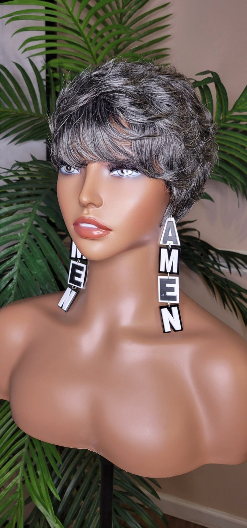 Salt and Pepper Gray Hair Pixie Cut Brazilian Remy Human Hair Fashion Beauty Gray Hair Wig - Beauty Blessings LLC