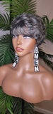 Salt and Pepper Gray Hair Pixie Cut Brazilian Remy Human Hair Fashion Beauty Gray Hair Wig