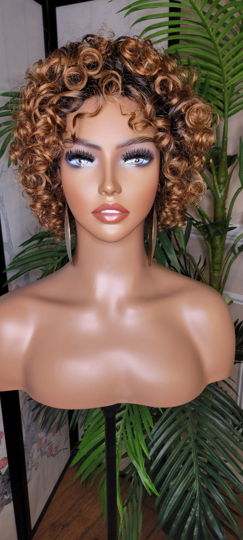 Soft Pin Curls Brazilian Remy Big Curl Remy 100% Human Hair Dark Auburn Short Hair Full Cap Fashion Beauty Wig - Beauty Blessings LLC