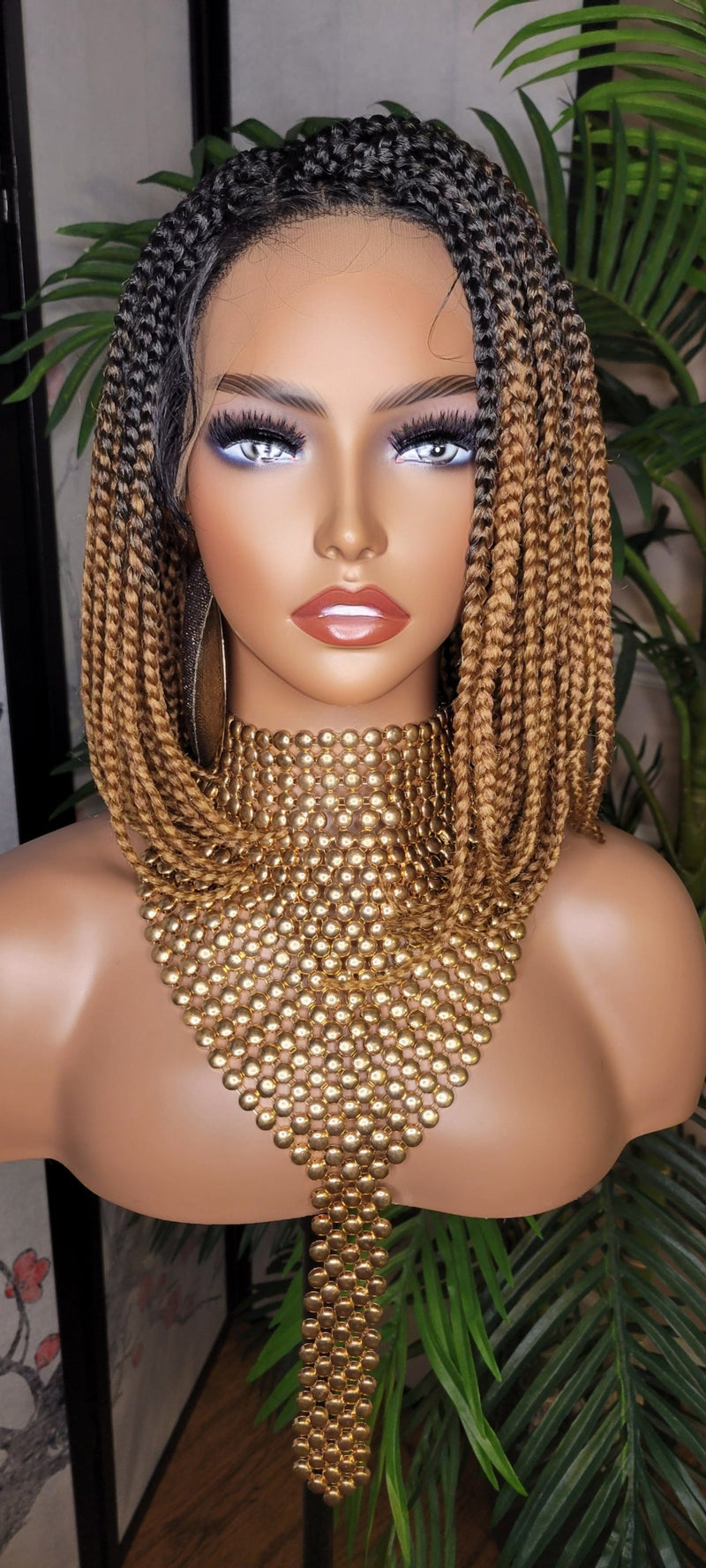 Ombre Strawberry Blonde Brown Bob Box Braids Bob Lace Wig Flexible Parting Lace Front Wig Short Small Box Braid Bob Glueless Lace Wig - Beauty Blessings LLC
