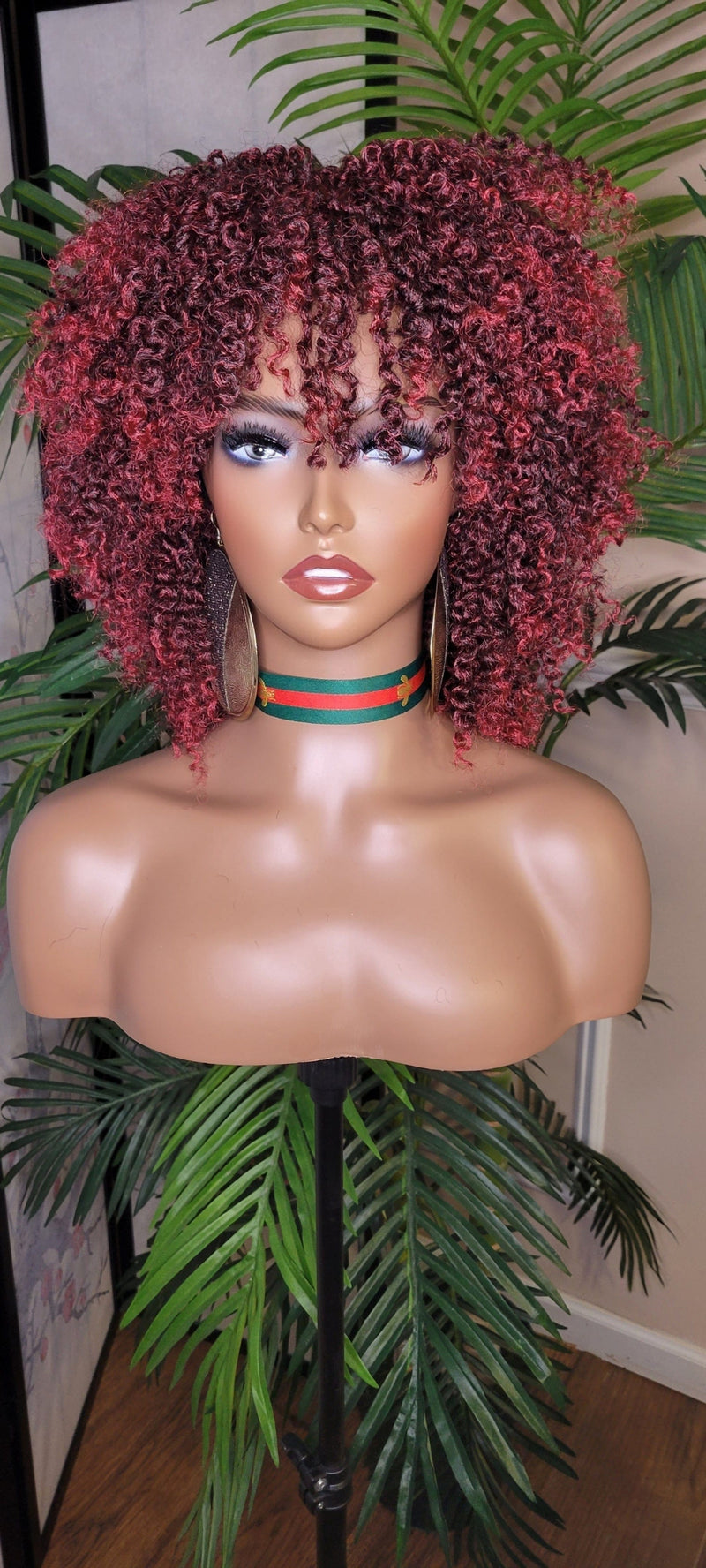 Burgundy Hair Afro Coil Bantu Knot Twist Out Kinky Twist Hair Full Cap Natural Wig Natural Hairstyle Wig Afro Twist Hair Wig - Beauty Blessings LLC