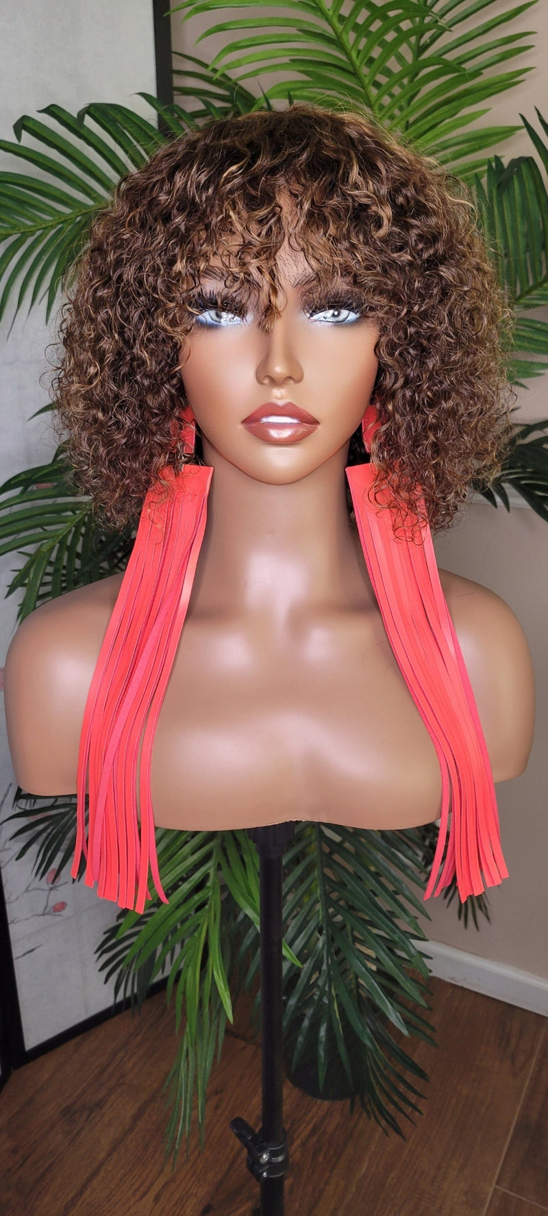 Ombre Brown Auburn Strawberry Blonde Jerry Curl Bob Hairstyle Brazilian Remy 100% Human Hair Wig Pixie Short Bob Hair Wig - Beauty Blessings LLC