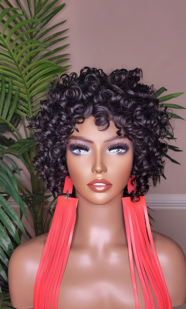 Soft Pin Curls Brazilian Remy Big Curl Remy 100% Human Hair Dark Auburn Short Hair Full Cap Fashion Beauty Wig